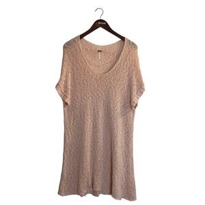 Free People Pink Oversized Open Knit Tunic Dress, Short Sleeves, Size Small